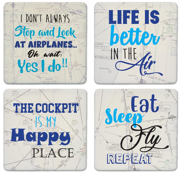 4 Piece Stone Coaster Set - Aviation